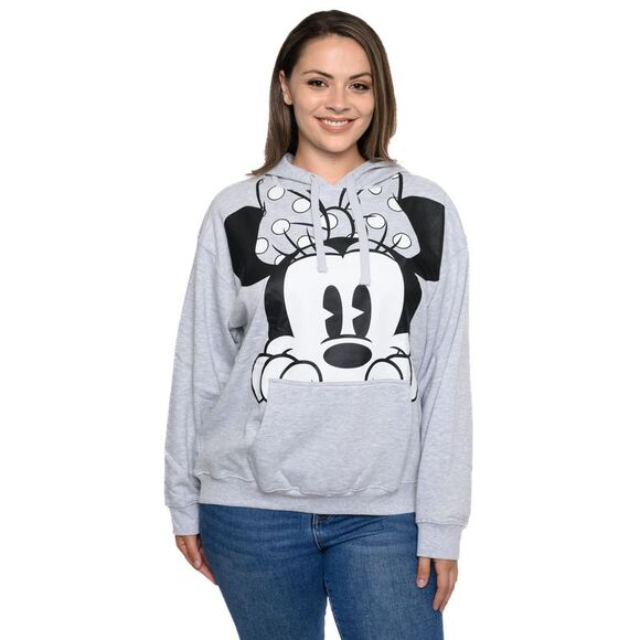 Disney Minnie Mouse Hoodie Sweatshirt Peeking Front Pocket Gray Womens Plus Size - Picture 2 of 7